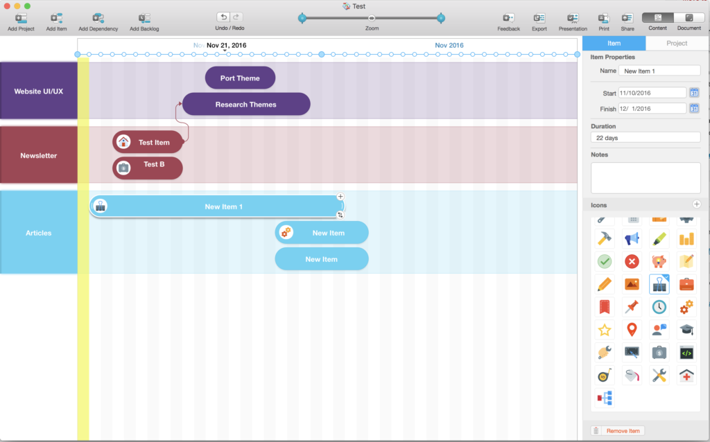 roadmap planner - planning screen